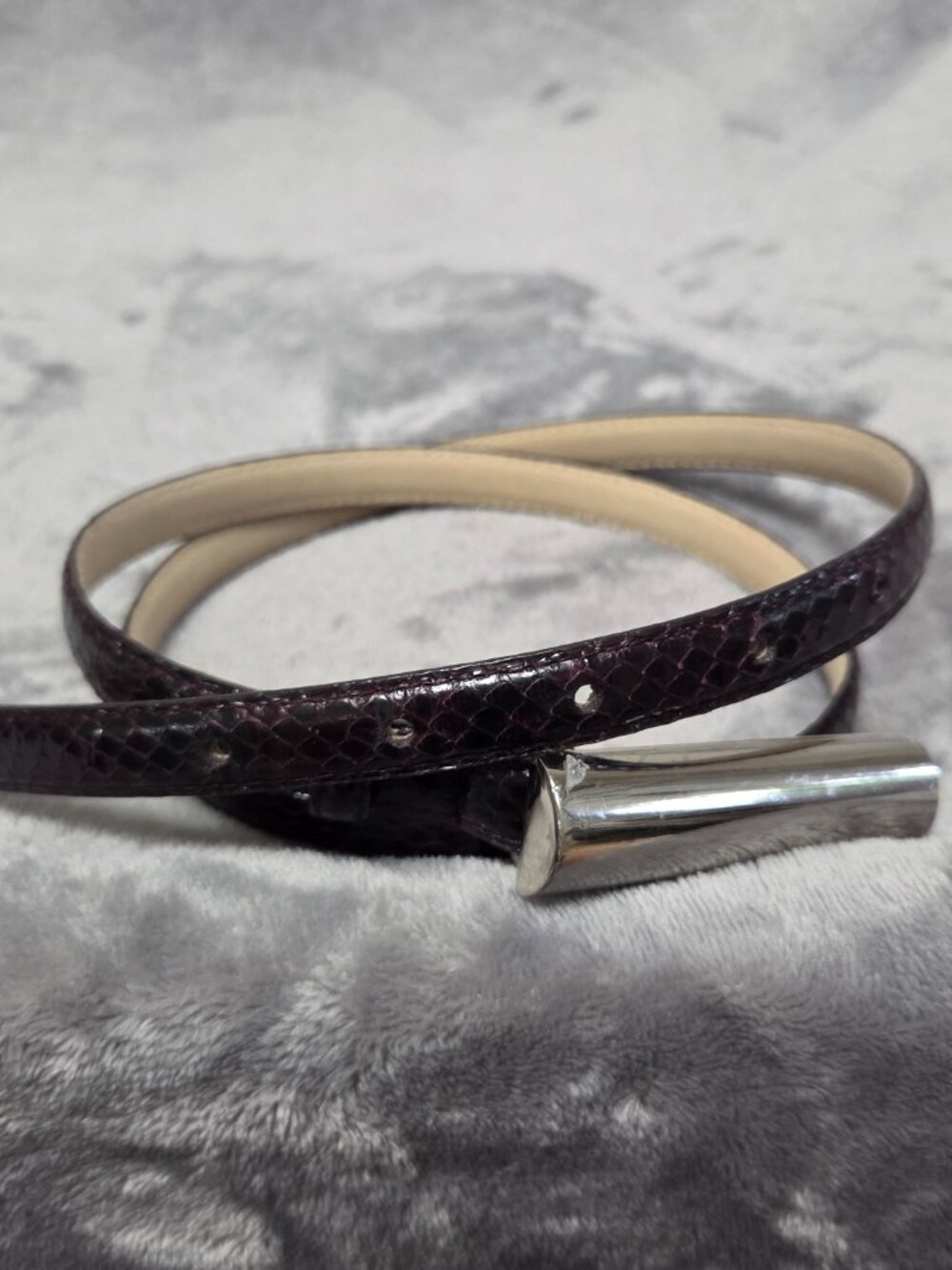 Vintage Anne Klein Genuine Snakeskin Belt XL Plum Burgundy New Buckle Plastic